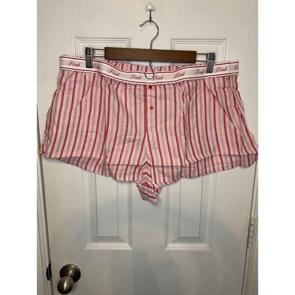 Victoria's Secret Pink Women's XL NWT Striped Pajama Shorts Lounge Sleepwear Red